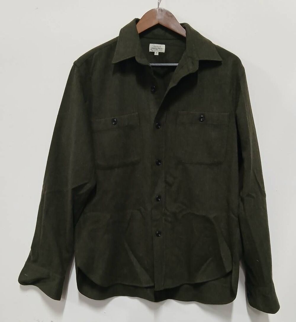 Hartford mens medium percey recycled wool shirt green button down winter